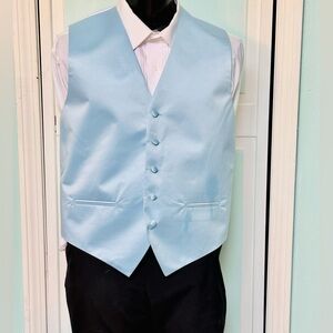 Baby Light Blue Satin Closed Back Vest Wedding Prom Men’s XL XLarge